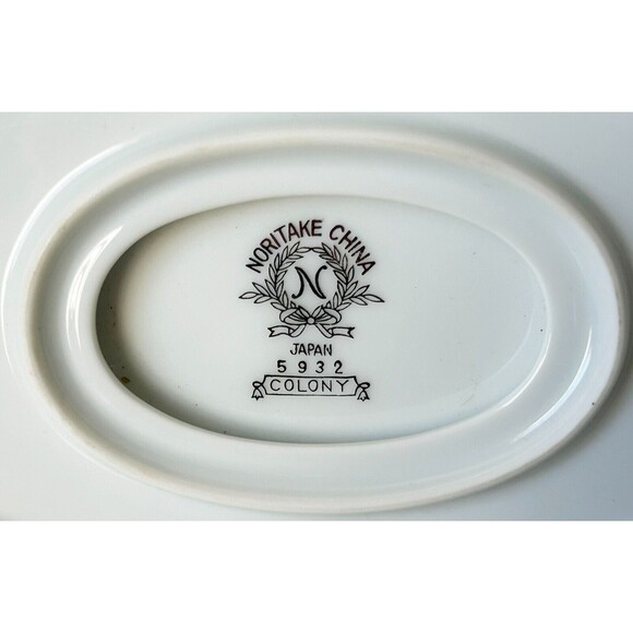 Vintage Noritake Colony China Gravy Boat Attached Underplate White Platinum Trim - Picture 9 of 9